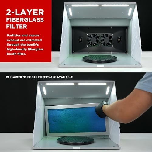 Master Airbrush Kit de Cabina de Aerógrafo Portátil con Ventiladores de Escape Duales, 4 Luces LED, Mesa Giratoria y Manguera de Extensión, Cabina de Aerógrafo de 16"x18"x13" para Aficiones, Pintura