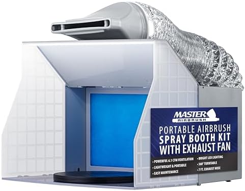 Master Airbrush Kit de Cabina de Aerógrafo Portátil con Ventiladores de Escape Duales, 4 Luces LED, Mesa Giratoria y Manguera de Extensión, Cabina de Aerógrafo de 16"x18"x13" para Aficiones, Pintura