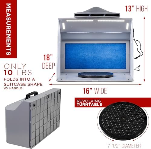 Master Airbrush Kit de Cabina de Aerógrafo Portátil con Ventiladores de Escape Duales, 4 Luces LED, Mesa Giratoria y Manguera de Extensión, Cabina de Aerógrafo de 16"x18"x13" para Aficiones, Pintura