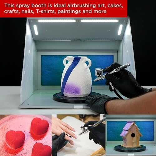 Master Airbrush Kit de Cabina de Aerógrafo Portátil con Ventiladores de Escape Duales, 4 Luces LED, Mesa Giratoria y Manguera de Extensión, Cabina de Aerógrafo de 16"x18"x13" para Aficiones, Pintura