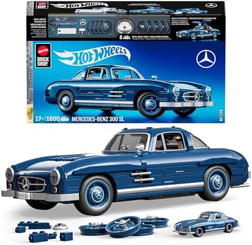 Mattel Brick Shop Hot Wheels Premium Series Building Set  Mercedes Benz 300 SL with 1600 Pieces  Realistic Details and Metal Parts  Adult Collectors