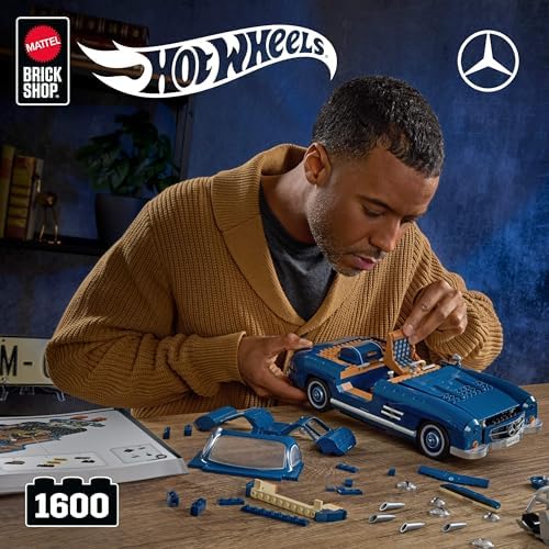 Mattel Brick Shop Hot Wheels Premium Series Building Set  Mercedes Benz 300 SL with 1600 Pieces  Realistic Details and Metal Parts  Adult Collectors