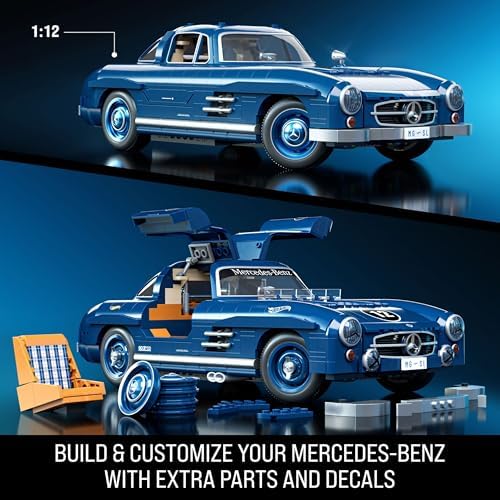 Mattel Brick Shop Hot Wheels Premium Series Building Set  Mercedes Benz 300 SL with 1600 Pieces  Realistic Details and Metal Parts  Adult Collectors