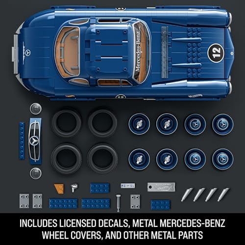 Mattel Brick Shop Hot Wheels Premium Series Building Set  Mercedes Benz 300 SL with 1600 Pieces  Realistic Details and Metal Parts  Adult Collectors