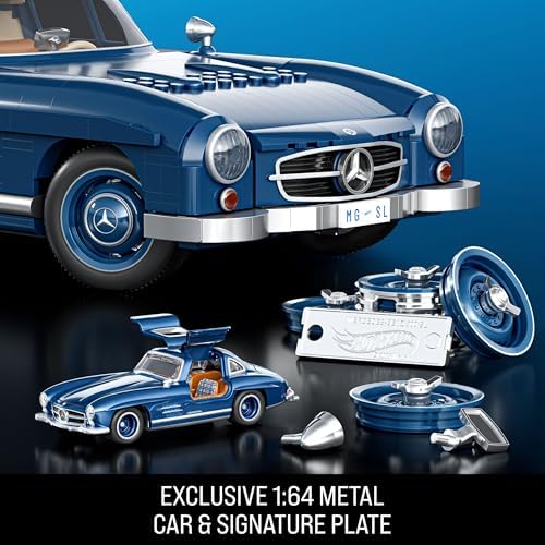 Mattel Brick Shop Hot Wheels Premium Series Building Set  Mercedes Benz 300 SL with 1600 Pieces  Realistic Details and Metal Parts  Adult Collectors