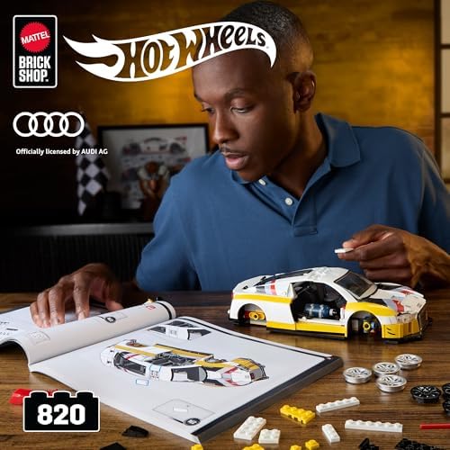 Mattel Brick Shop Hot Wheels Elite Series Building Set   15 Audi R8 LMS with 820 Pieces  Realistic Details and Custom Decals  Adult Collectors and Kids Ages 10 