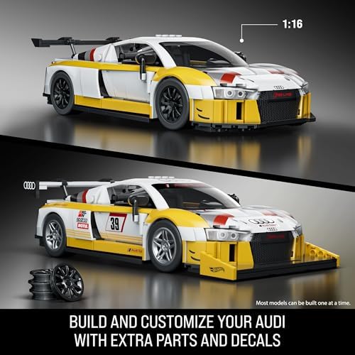 Mattel Brick Shop Hot Wheels Elite Series Building Set   15 Audi R8 LMS with 820 Pieces  Realistic Details and Custom Decals  Adult Collectors and Kids Ages 10 