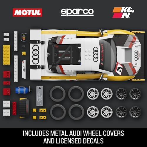 Mattel Brick Shop Hot Wheels Elite Series Building Set   15 Audi R8 LMS with 820 Pieces  Realistic Details and Custom Decals  Adult Collectors and Kids Ages 10 