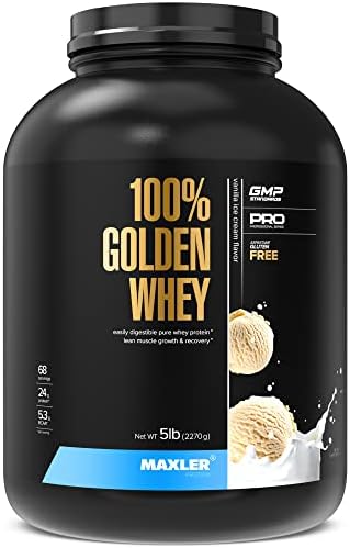 Maxler 100  Golden Whey Protein   24g of Protein per Serving   Whey Protein Powder for Pre Post Workout   Fast Absorbing Whey Concentrate  Isolate & Hydrolysate Blend   Vanilla Ice Cream 5 lb