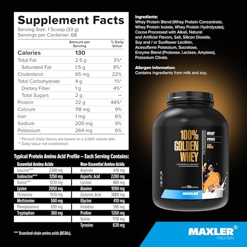 Maxler 100  Golden Whey Protein   24g of Protein per Serving   Whey Protein Powder for Pre Post Workout   Fast Absorbing Whey Concentrate  Isolate & Hydrolysate Blend   Vanilla Ice Cream 5 lb