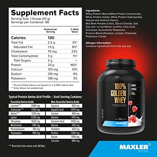Maxler 100  Golden Whey Protein   24g of Protein per Serving   Whey Protein Powder for Pre Post Workout   Fast Absorbing Whey Concentrate  Isolate & Hydrolysate Blend   Vanilla Ice Cream 5 lb
