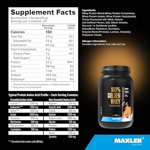 Maxler 100  Golden Whey Protein   24g of Protein per Serving   Whey Protein Powder for Pre Post Workout   Fast Absorbing Whey Concentrate  Isolate & Hydrolysate Blend   Vanilla Ice Cream 5 lb