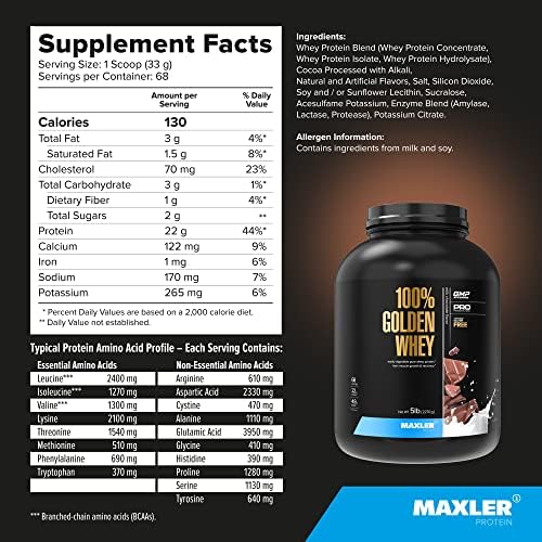 Maxler 100  Golden Whey Protein   24g of Protein per Serving   Whey Protein Powder for Pre Post Workout   Fast Absorbing Whey Concentrate  Isolate & Hydrolysate Blend   Vanilla Ice Cream 5 lb