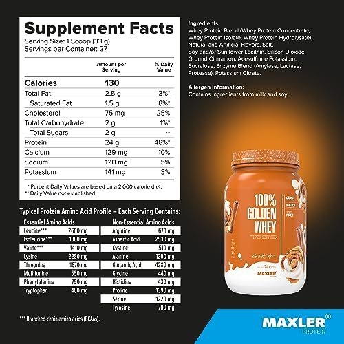 Maxler 100  Golden Whey Protein   24g of Protein per Serving   Whey Protein Powder for Pre Post Workout   Fast Absorbing Whey Concentrate  Isolate & Hydrolysate Blend   Vanilla Ice Cream 5 lb
