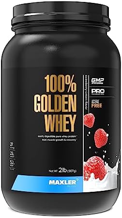 Maxler 100  Golden Whey Protein   24g of Protein per Serving   Whey Protein Powder for Pre Post Workout   Fast Absorbing Whey Concentrate  Isolate & Hydrolysate Blend   Vanilla Ice Cream 5 lb