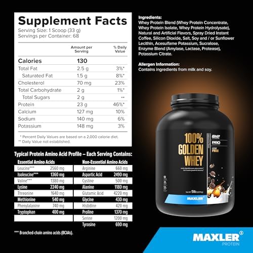 Maxler 100  Golden Whey Protein   24g of Protein per Serving   Whey Protein Powder for Pre Post Workout   Fast Absorbing Whey Concentrate  Isolate & Hydrolysate Blend   Vanilla Ice Cream 5 lb