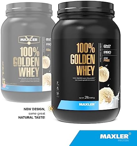Maxler 100  Golden Whey Protein   24g of Protein per Serving   Whey Protein Powder for Pre Post Workout   Fast Absorbing Whey Concentrate  Isolate & Hydrolysate Blend   Vanilla Ice Cream 5 lb