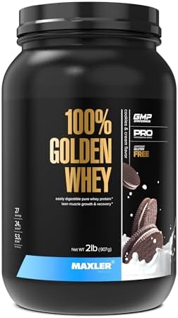Maxler 100  Golden Whey Protein   24g of Protein per Serving   Whey Protein Powder for Pre Post Workout   Fast Absorbing Whey Concentrate  Isolate & Hydrolysate Blend   Vanilla Ice Cream 5 lb