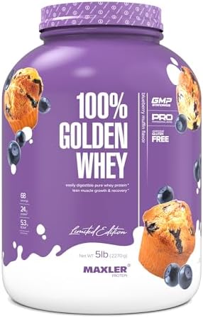 Maxler 100  Golden Whey Protein   24g of Protein per Serving   Whey Protein Powder for Pre Post Workout   Fast Absorbing Whey Concentrate  Isolate & Hydrolysate Blend   Vanilla Ice Cream 5 lb