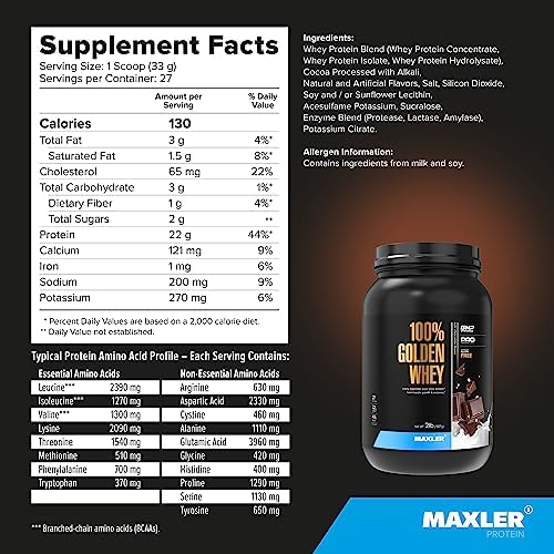 Maxler 100  Golden Whey Protein   24g of Protein per Serving   Whey Protein Powder for Pre Post Workout   Fast Absorbing Whey Concentrate  Isolate & Hydrolysate Blend   Vanilla Ice Cream 5 lb