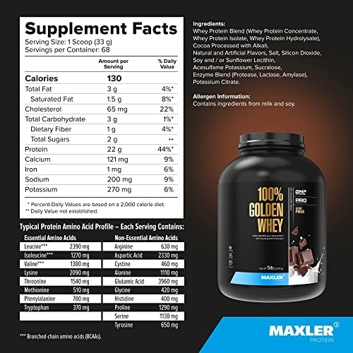 Maxler 100  Golden Whey Protein   24g of Protein per Serving   Whey Protein Powder for Pre Post Workout   Fast Absorbing Whey Concentrate  Isolate & Hydrolysate Blend   Vanilla Ice Cream 5 lb
