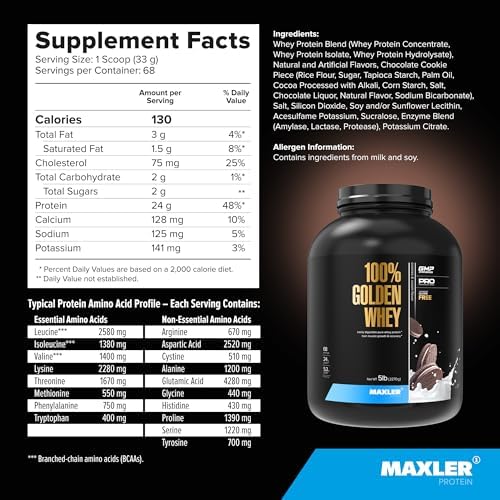 Maxler 100  Golden Whey Protein   24g of Protein per Serving   Whey Protein Powder for Pre Post Workout   Fast Absorbing Whey Concentrate  Isolate & Hydrolysate Blend   Vanilla Ice Cream 5 lb