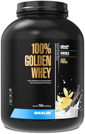 Maxler 100  Golden Whey Protein   24g of Protein per Serving   Whey Protein Powder for Pre Post Workout   Fast Absorbing Whey Concentrate  Isolate & Hydrolysate Blend   Vanilla Ice Cream 5 lb