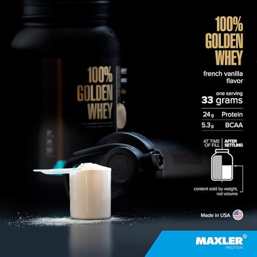 Maxler 100  Golden Whey Protein   24g of Protein per Serving   Whey Protein Powder for Pre Post Workout   Fast Absorbing Whey Concentrate  Isolate & Hydrolysate Blend   Vanilla Ice Cream 5 lb