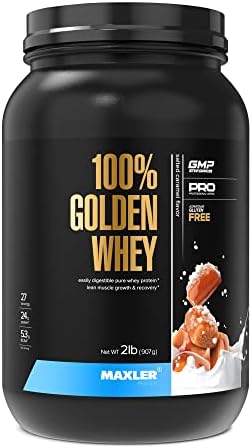 Maxler 100  Golden Whey Protein   24g of Protein per Serving   Whey Protein Powder for Pre Post Workout   Fast Absorbing Whey Concentrate  Isolate & Hydrolysate Blend   Vanilla Ice Cream 5 lb