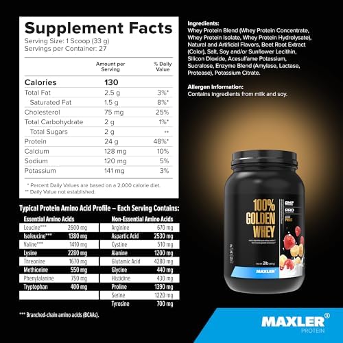 Maxler 100  Golden Whey Protein   24g of Protein per Serving   Whey Protein Powder for Pre Post Workout   Fast Absorbing Whey Concentrate  Isolate & Hydrolysate Blend   Vanilla Ice Cream 5 lb