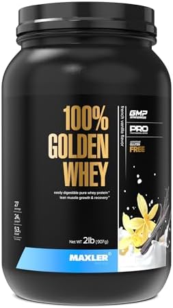 Maxler 100  Golden Whey Protein   24g of Protein per Serving   Whey Protein Powder for Pre Post Workout   Fast Absorbing Whey Concentrate  Isolate & Hydrolysate Blend   Vanilla Ice Cream 5 lb