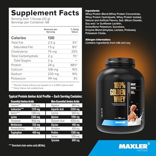 Maxler 100  Golden Whey Protein   24g of Protein per Serving   Whey Protein Powder for Pre Post Workout   Fast Absorbing Whey Concentrate  Isolate & Hydrolysate Blend   Vanilla Ice Cream 5 lb