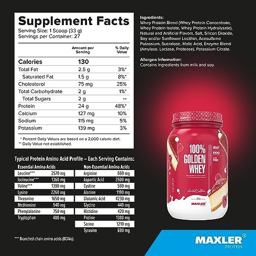 Maxler 100  Golden Whey Protein   24g of Protein per Serving   Whey Protein Powder for Pre Post Workout   Fast Absorbing Whey Concentrate  Isolate & Hydrolysate Blend   Vanilla Ice Cream 5 lb