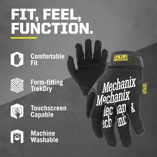 Mechanix Wear Guantes de trabajo originales - Guantes de trabajo multiusos para exteriores - Ajuste seguro - Duraderos y lavables a máquina - Transpirables y cómodos - Talla S - Negro
