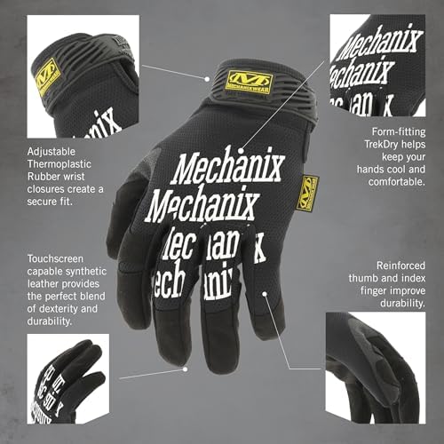 Mechanix Wear Guantes de trabajo originales - Guantes de trabajo multiusos para exteriores - Ajuste seguro - Duraderos y lavables a máquina - Transpirables y cómodos - Talla S - Negro