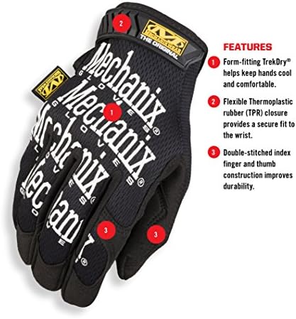 Mechanix Wear Guantes de trabajo originales - Guantes de trabajo multiusos para exteriores - Ajuste seguro - Duraderos y lavables a máquina - Transpirables y cómodos - Talla S - Negro