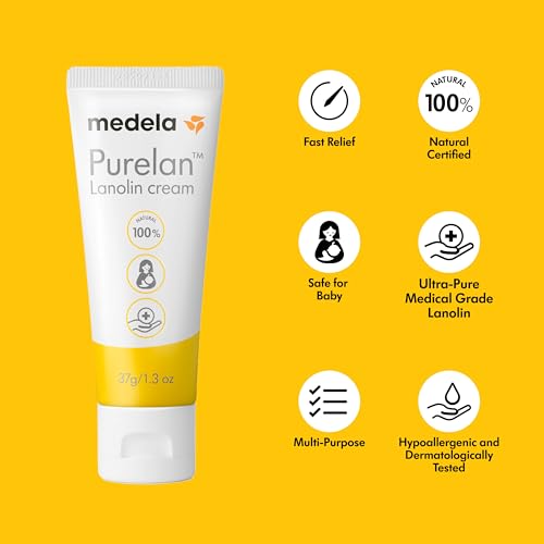 Medela Purelan Lanolin Nipple Cream Fast Relief for Sore Nipples & Dry Skin During Breastfeeding Safe for Breastfeeding Baby Natural Hypoallergenic Fragrance Free 37g