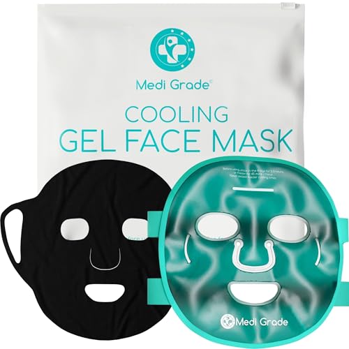 Medi Grade Cooling Gel Face Mask with 1 Lycra Fabric Mask and Storage Pouch   Soothing Gel Face Mask for Dark Circles and Puffiness   Cold Full Face Gel Mask Relaxation
