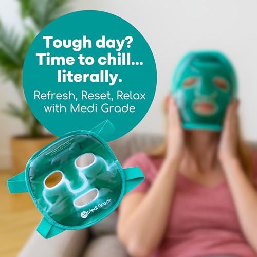 Medi Grade Cooling Gel Face Mask with 1 Lycra Fabric Mask and Storage Pouch   Soothing Gel Face Mask for Dark Circles and Puffiness   Cold Full Face Gel Mask Relaxation