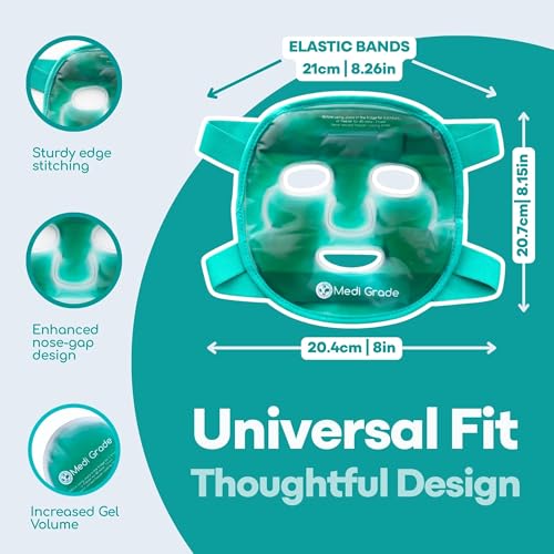 Medi Grade Cooling Gel Face Mask with 1 Lycra Fabric Mask and Storage Pouch   Soothing Gel Face Mask for Dark Circles and Puffiness   Cold Full Face Gel Mask Relaxation