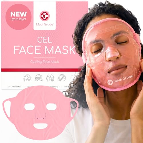 Medi Grade Cooling Gel Face Mask with 1 Lycra Fabric Mask and Storage Pouch   Soothing Gel Face Mask for Dark Circles and Puffiness   Cold Full Face Gel Mask Relaxation