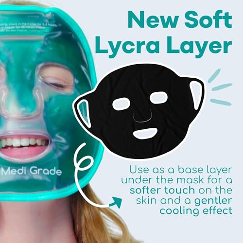 Medi Grade Cooling Gel Face Mask with 1 Lycra Fabric Mask and Storage Pouch   Soothing Gel Face Mask for Dark Circles and Puffiness   Cold Full Face Gel Mask Relaxation