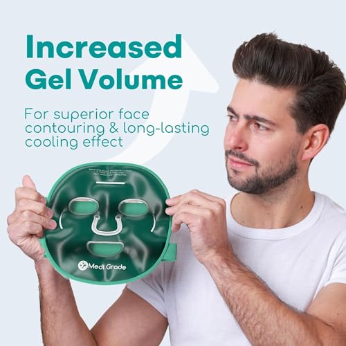 Medi Grade Cooling Gel Face Mask with 1 Lycra Fabric Mask and Storage Pouch   Soothing Gel Face Mask for Dark Circles and Puffiness   Cold Full Face Gel Mask Relaxation