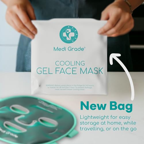 Medi Grade Cooling Gel Face Mask with 1 Lycra Fabric Mask and Storage Pouch   Soothing Gel Face Mask for Dark Circles and Puffiness   Cold Full Face Gel Mask Relaxation