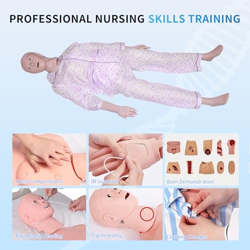 Medical Mannequin for Training  Multifunctional Patient Care Skills Training Manikin with 4 Decubitus Care Module & 8 Trauma Module & 16 Advanced Trauma Module for Nursing Teaching Education  Trauma 