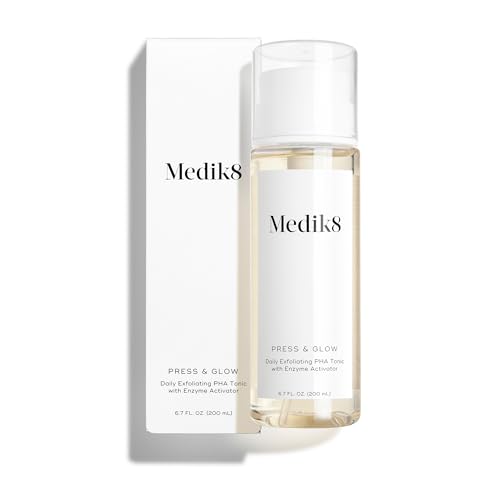Medik8 Press and Glow Daily Exfoliating PHA Tonic with Enzyme Activator   Polyhydroxy Acid Face Toner   Gentle and Cleansing Face Tonic   6 7 oz
