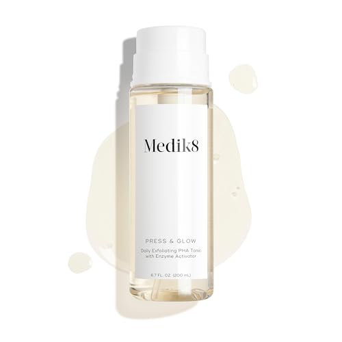 Medik8 Press and Glow Daily Exfoliating PHA Tonic with Enzyme Activator   Polyhydroxy Acid Face Toner   Gentle and Cleansing Face Tonic   6 7 oz