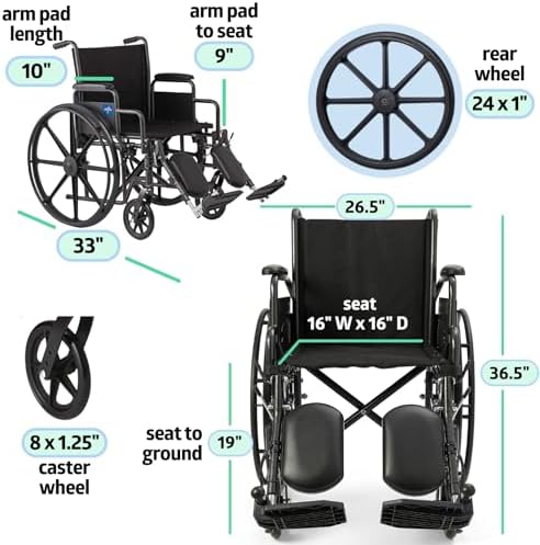 Medline Comfortable Folding Wheelchair with Swing Back  Desk Length Arms and Elevating Footrests  18 W x 16 D Seat