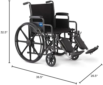 Medline Comfortable Folding Wheelchair with Swing Back  Desk Length Arms and Elevating Footrests  18 W x 16 D Seat