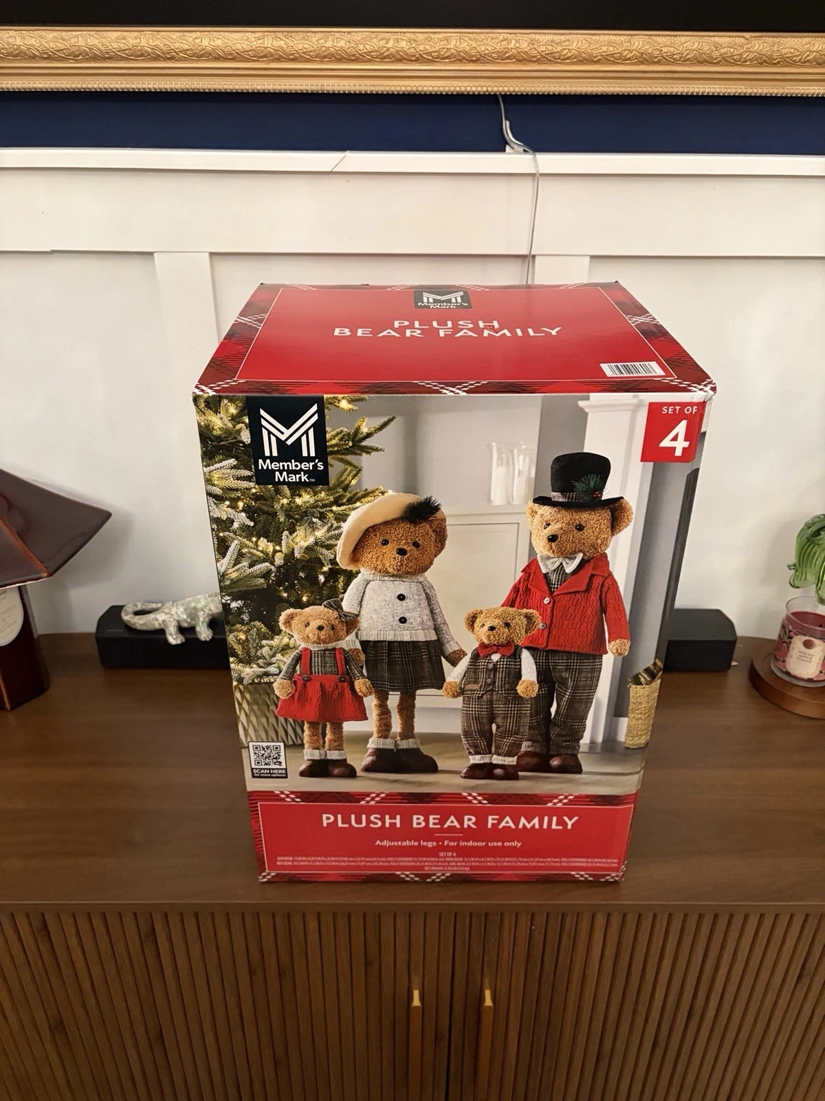 Members Mark Plush Bear Family S/4 Adjustable Legs Indoor Christmas Decor